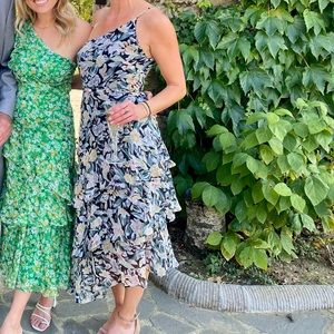 VICTORIANA ONE SHOULDER FLORAL MIDI DRESS